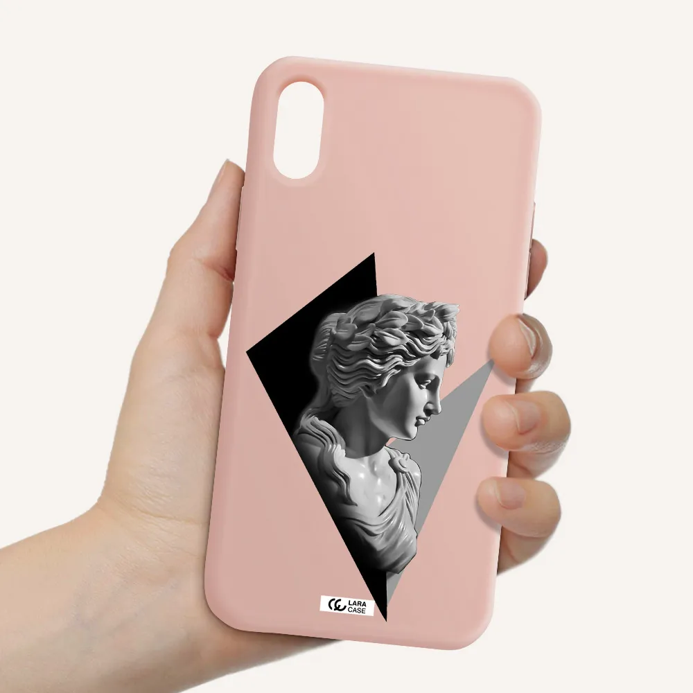a close-up of a statue Apple iPhone XS Silicone pastel pink Case