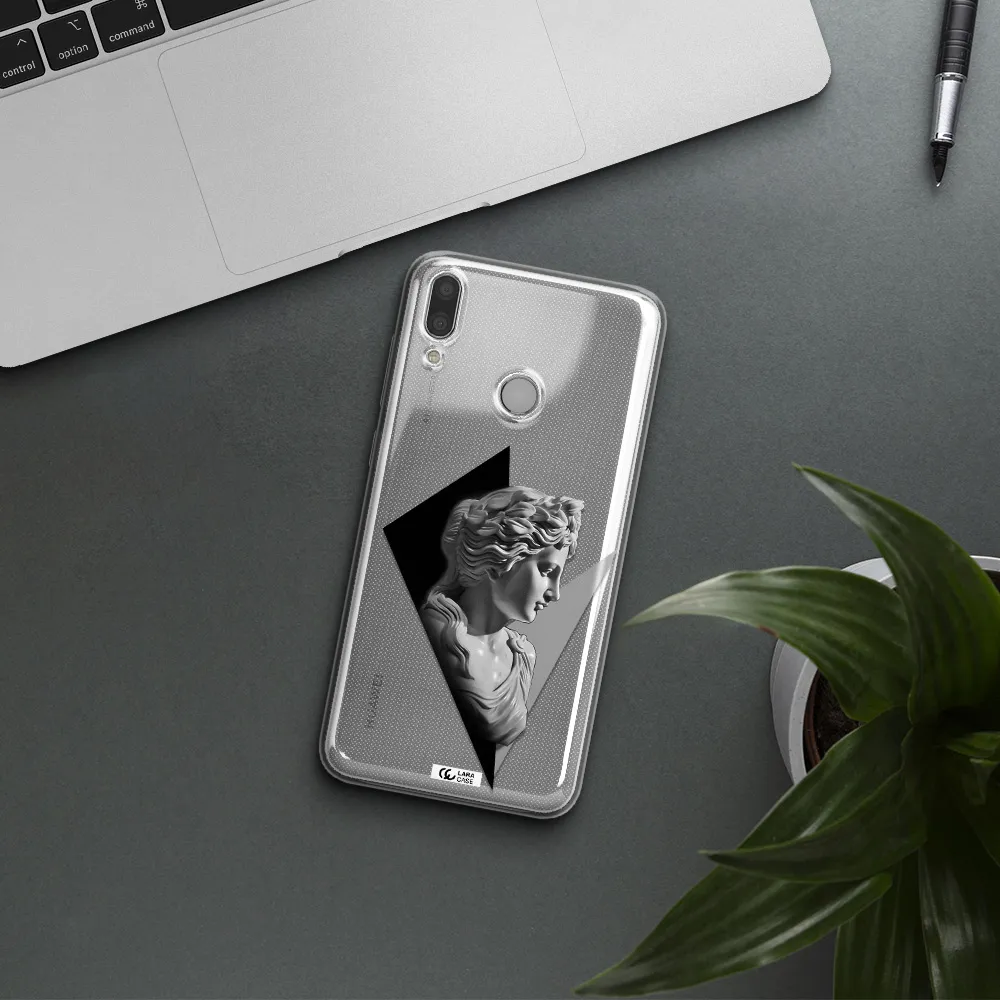 a close-up of a statue Huawei Y7 2019 Clear TPU Case