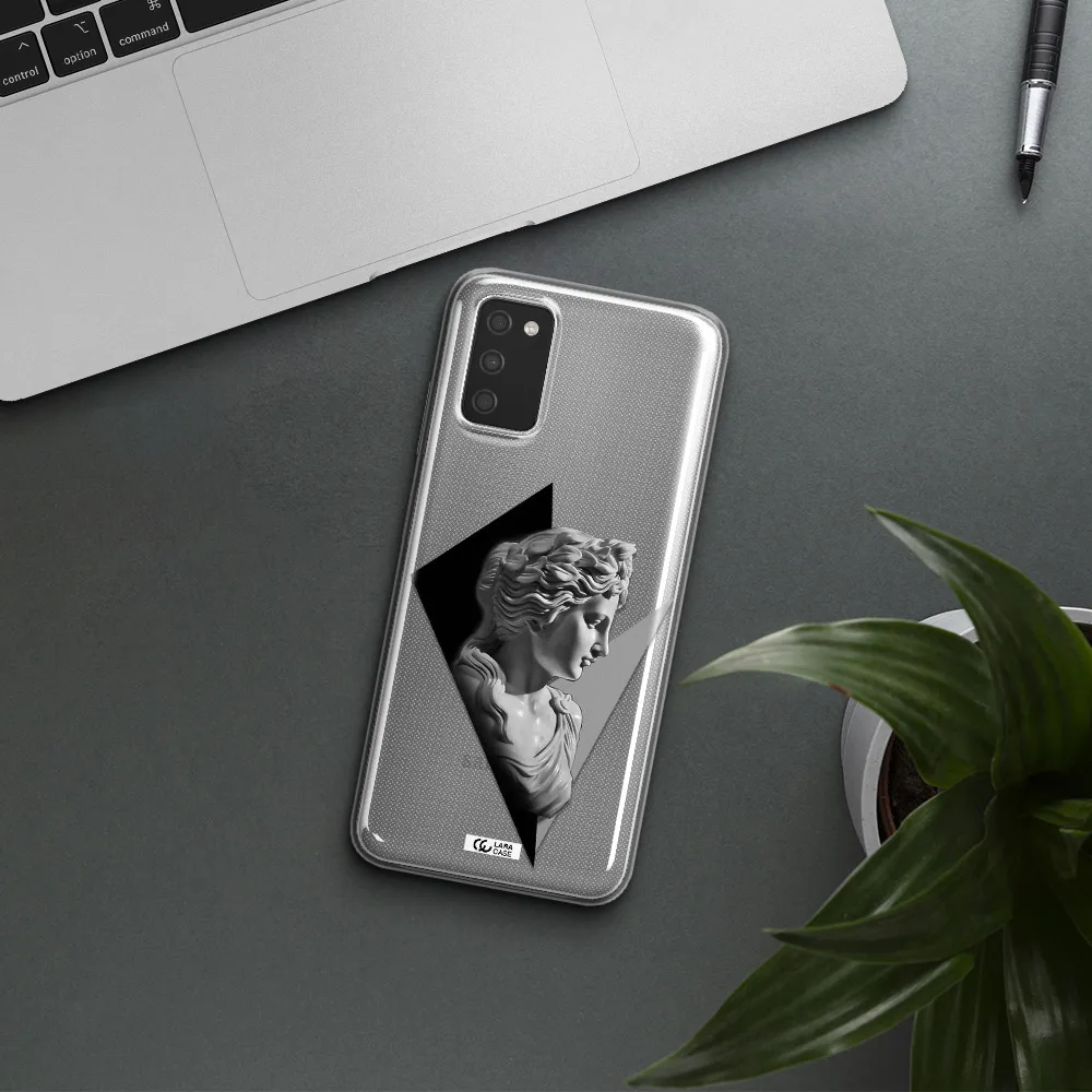 a close-up of a statue Samsung A03S Clear TPU Case