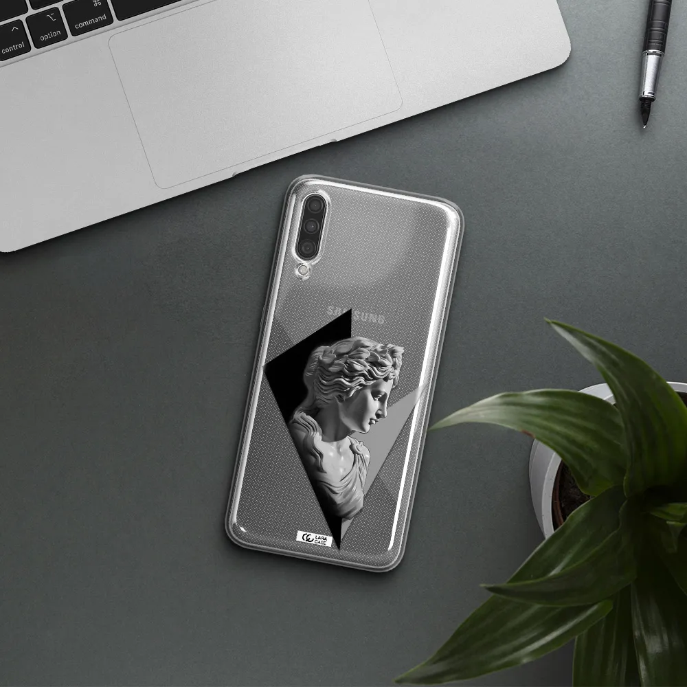 a close-up of a statue Samsung A30S Clear TPU Case
