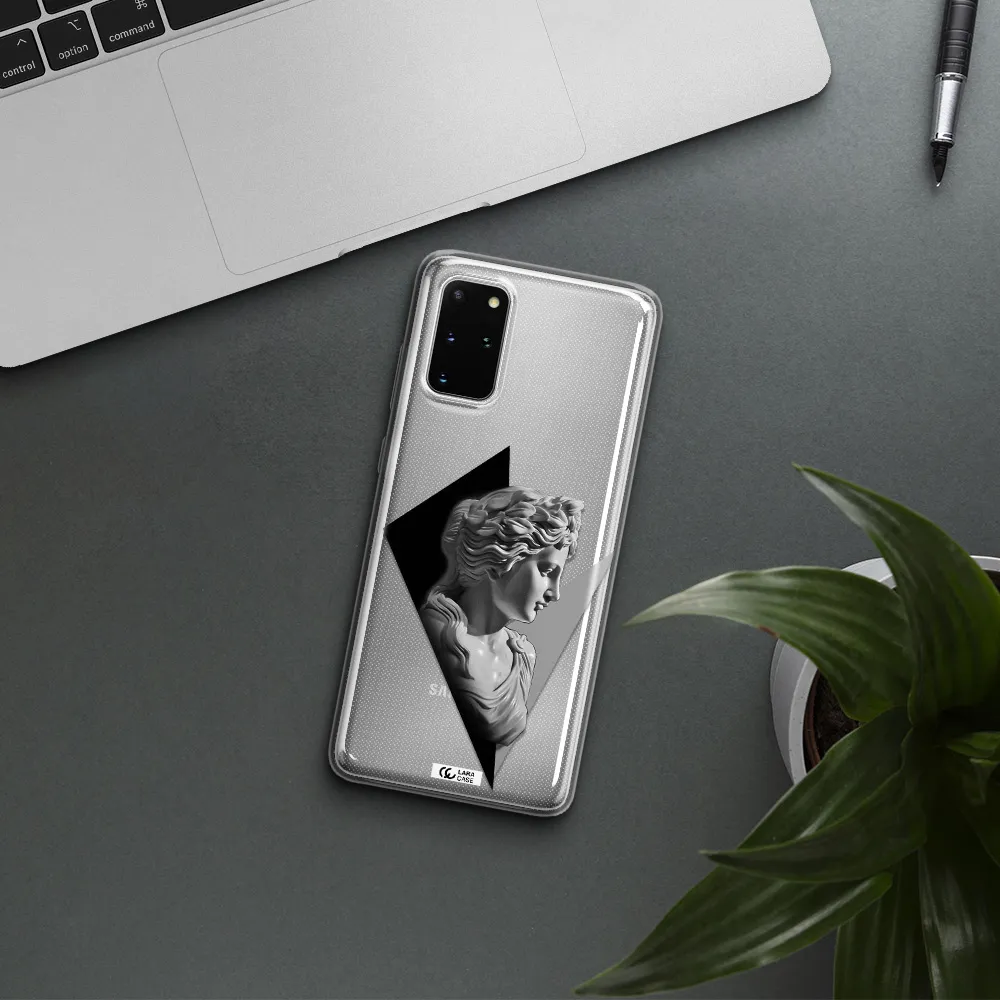 a close-up of a statue Samsung S 20 Plus Clear TPU Case