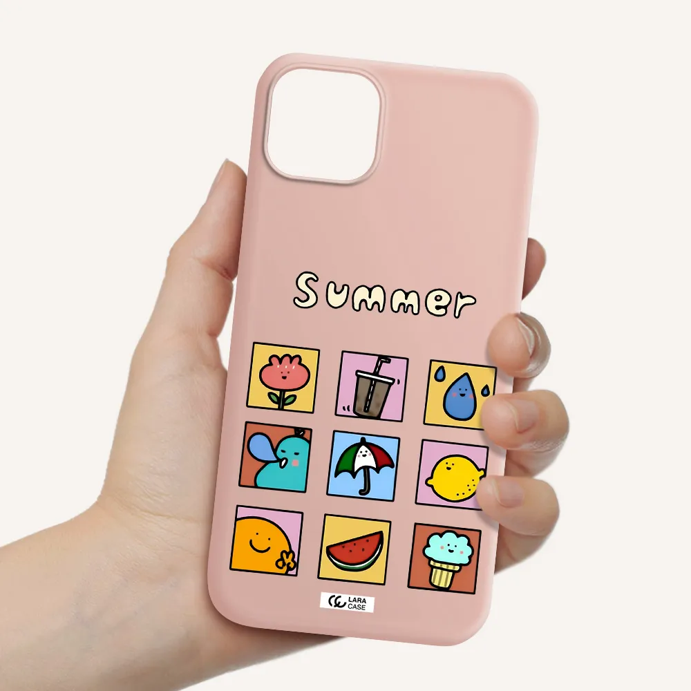 summer vibes Apple iPhone 14 plus Silicone pastel pink Case