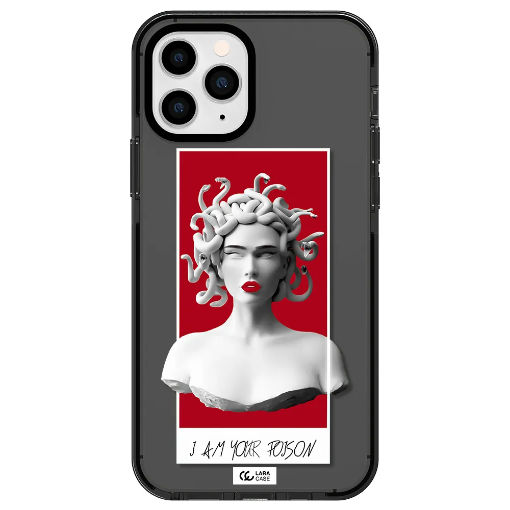 a statue of a woman with snakes on her head Apple iPhone 11 pro impact Smoke Black Case