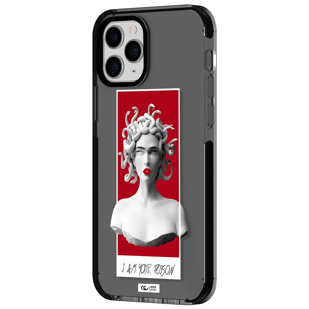 a statue of a woman with snakes on her head Apple iPhone 11 pro impact Smoke Black Case