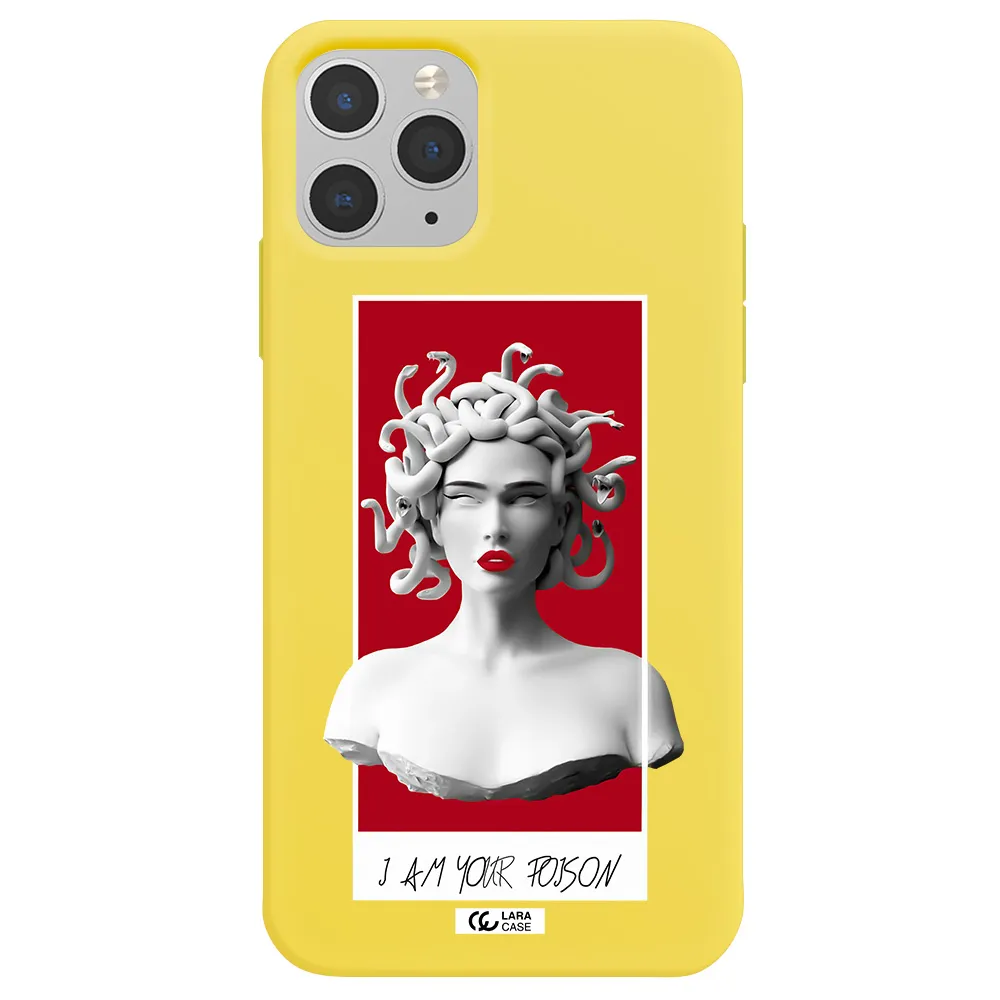 a statue of a woman with snakes on her head Apple iPhone 11 pro Silicone canary yellow Case