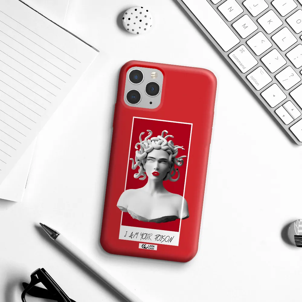 a statue of a woman with snakes on her head Apple iPhone 11 pro Silicone Imperial Red Case