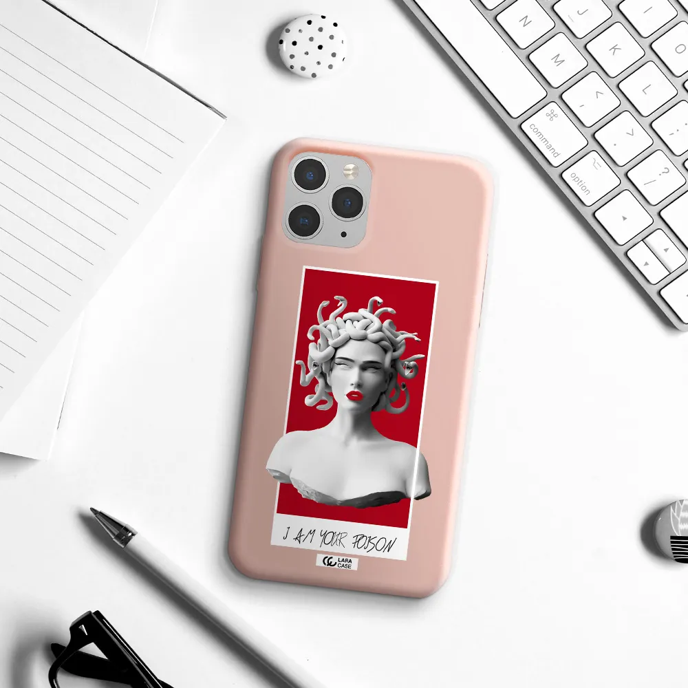a statue of a woman with snakes on her head Apple iPhone 11 pro Silicone pastel pink Case