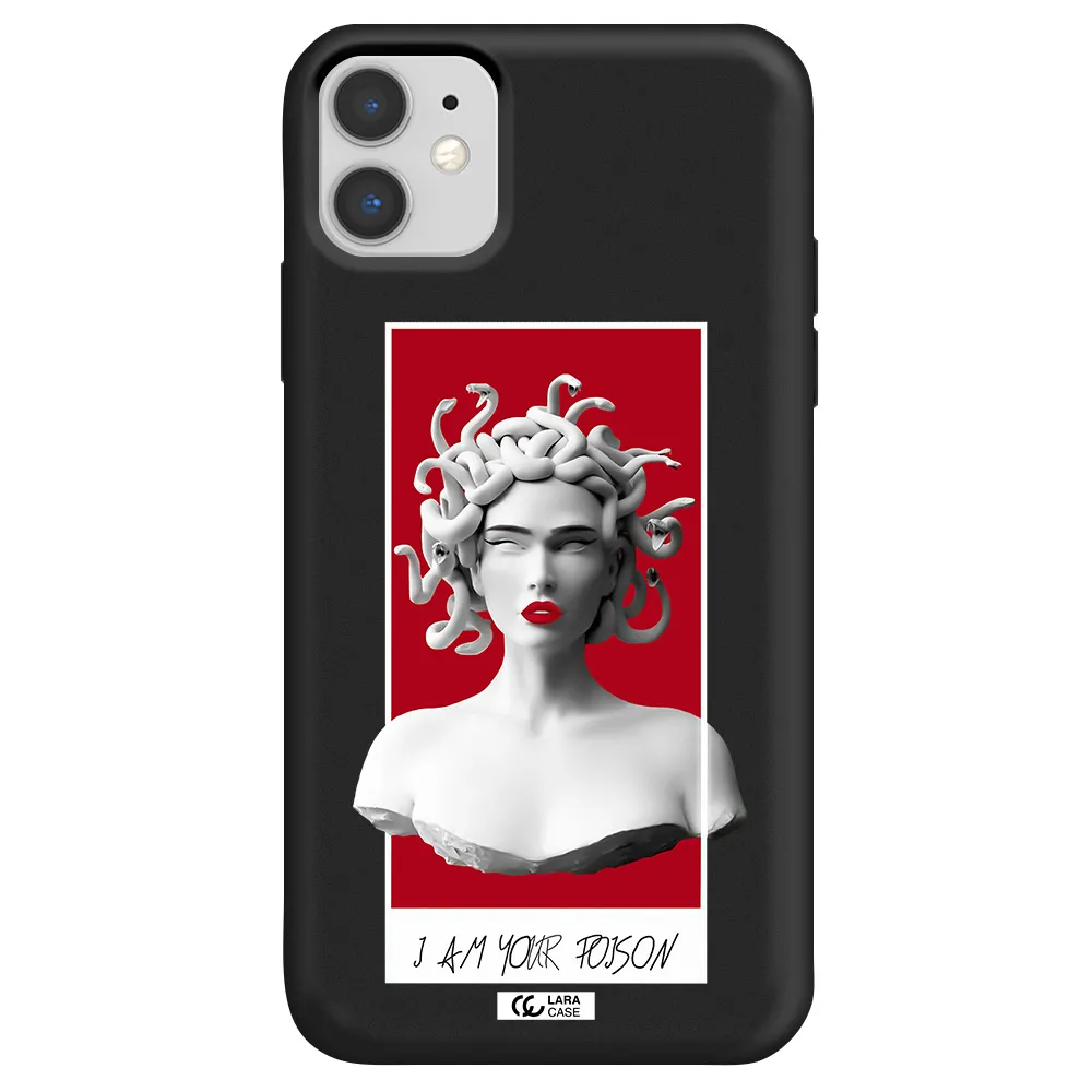 a statue of a woman with snakes on her head Apple iPhone 11 Silicone black Case