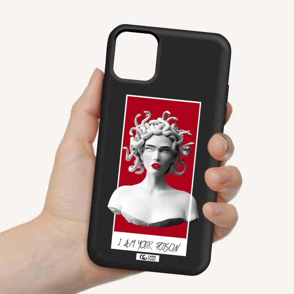 a statue of a woman with snakes on her head Apple iPhone 11 Silicone black Case