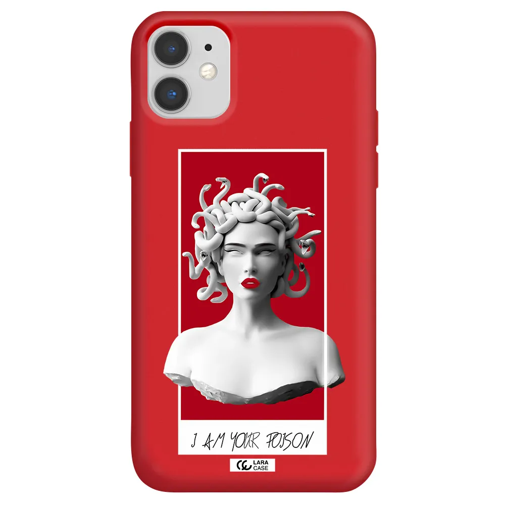 a statue of a woman with snakes on her head Apple iPhone 11 Silicone Imperial Red Case