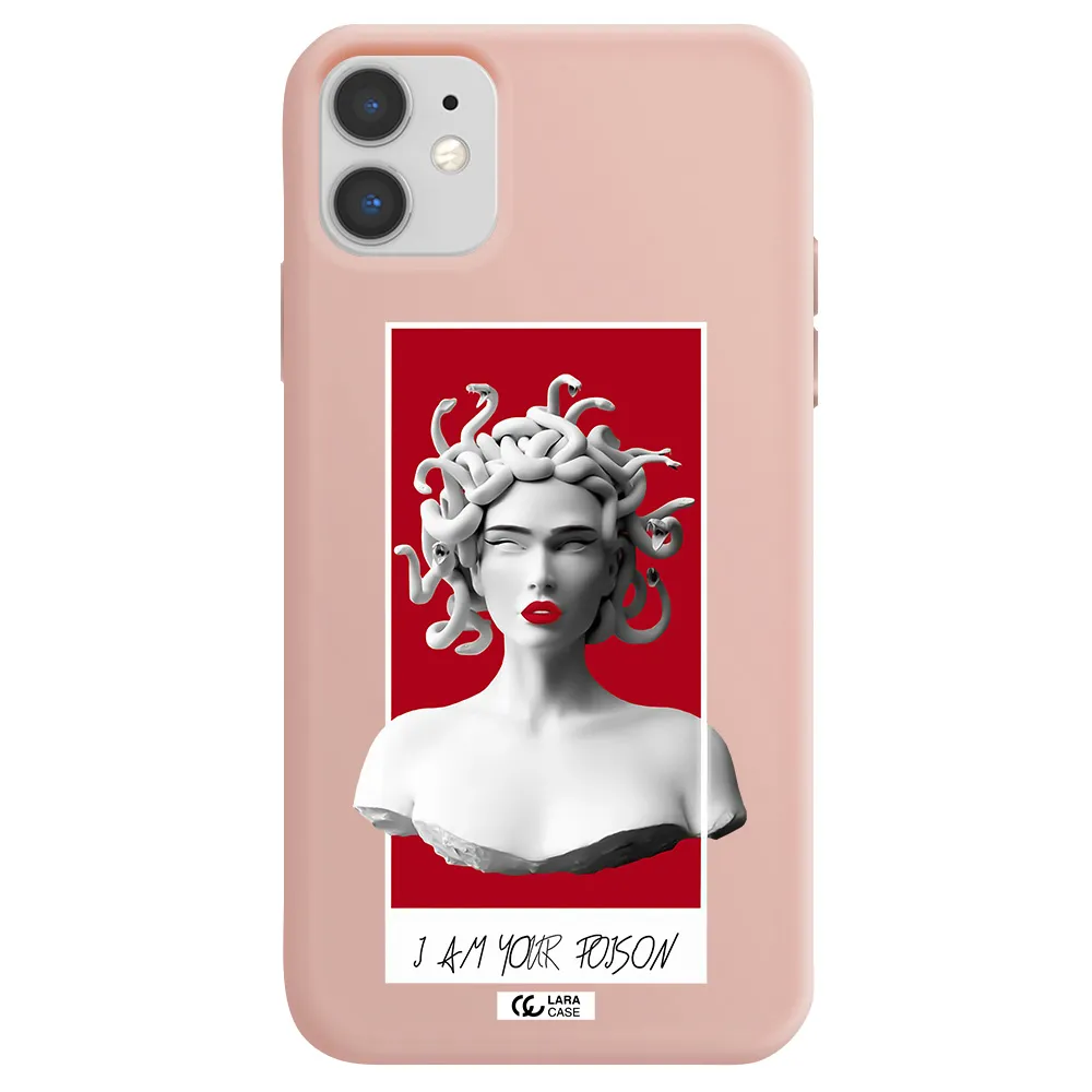 a statue of a woman with snakes on her head Apple iPhone 11 Silicone pastel pink Case