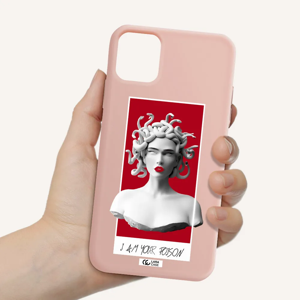 a statue of a woman with snakes on her head Apple iPhone 11 Silicone pastel pink Case