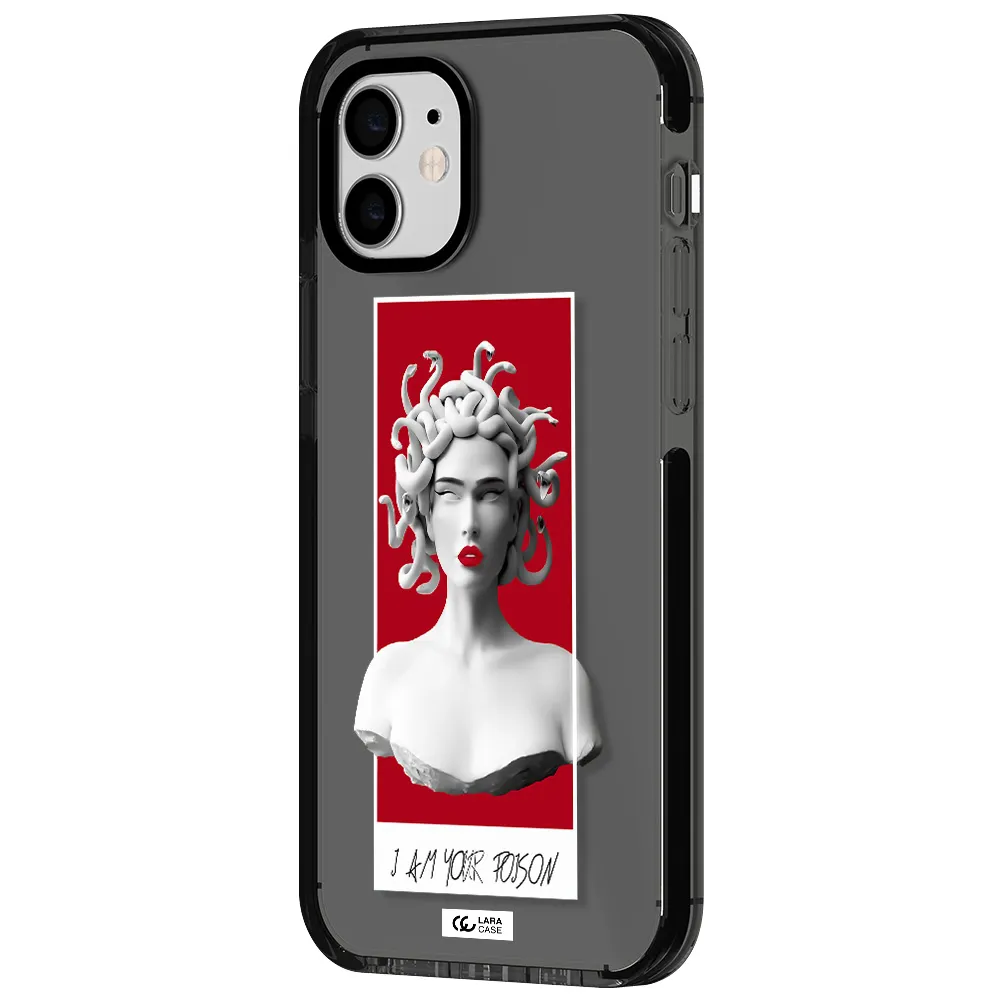 a statue of a woman with snakes on her head Apple iPhone 12 impact Smoke Black Case