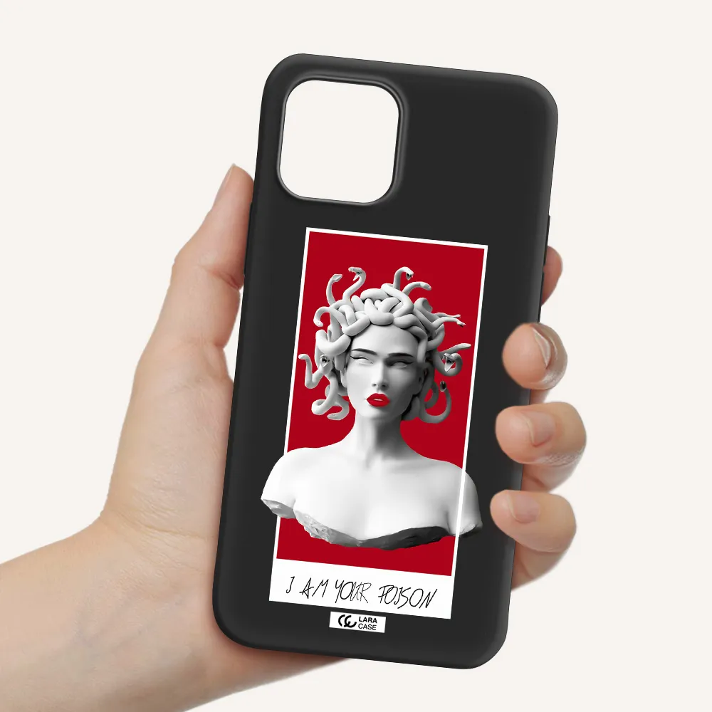 a statue of a woman with snakes on her head Apple iPhone 12 mini Silicone black Case