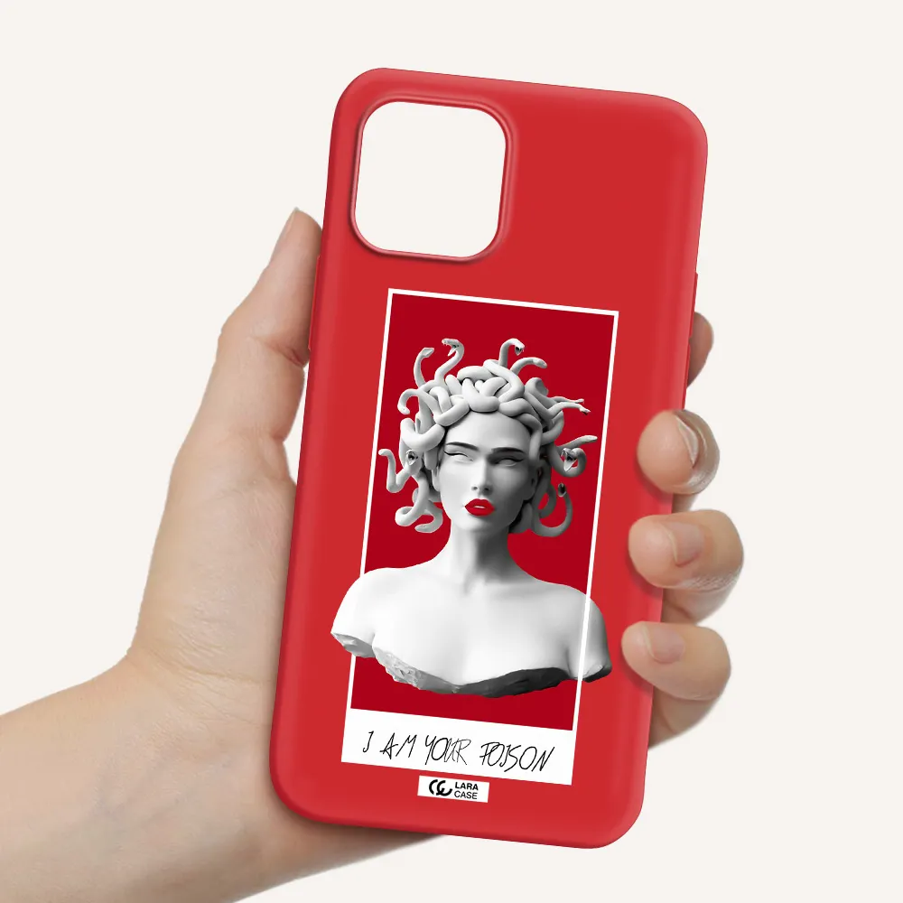 a statue of a woman with snakes on her head Apple iPhone 12 mini Silicone Imperial Red Case