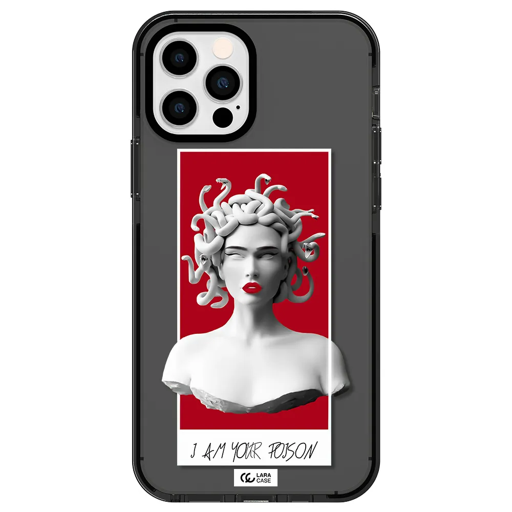 a statue of a woman with snakes on her head Apple iPhone 12 pro impact Smoke Black Case