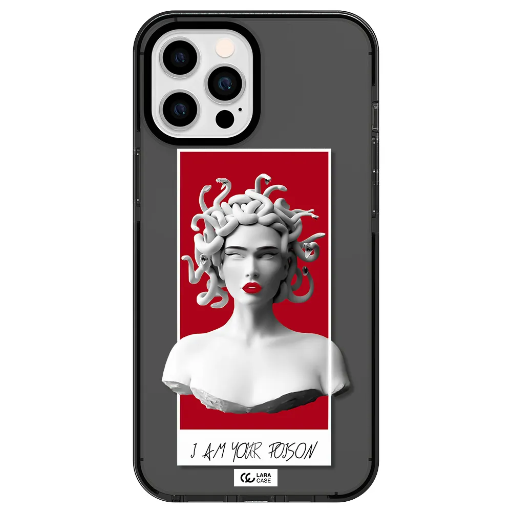 a statue of a woman with snakes on her head Apple iPhone 12 pro max impact Smoke Black Case