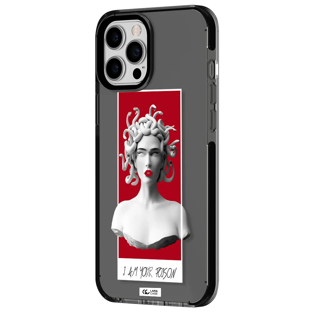 a statue of a woman with snakes on her head Apple iPhone 12 pro max impact Smoke Black Case