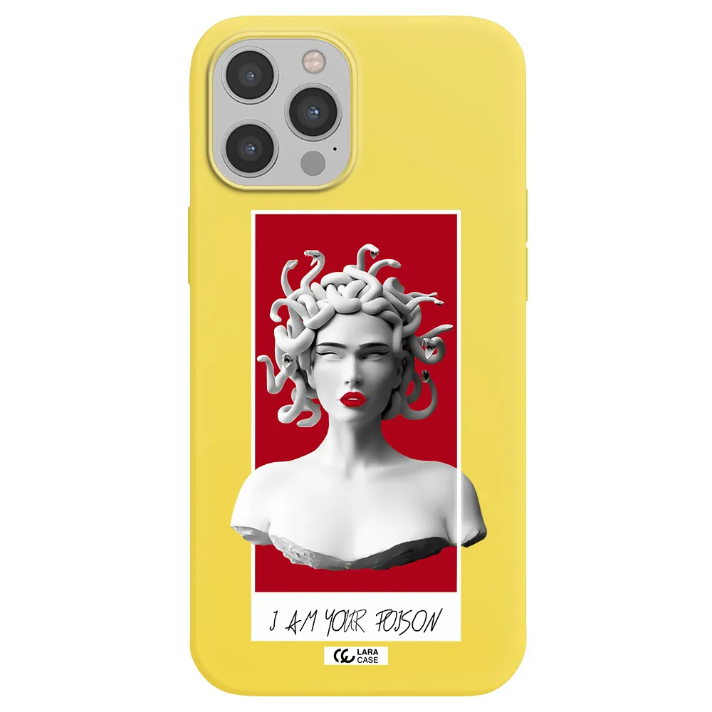 a statue of a woman with snakes on her head Apple iPhone 12 pro Silicone canary yellow Case