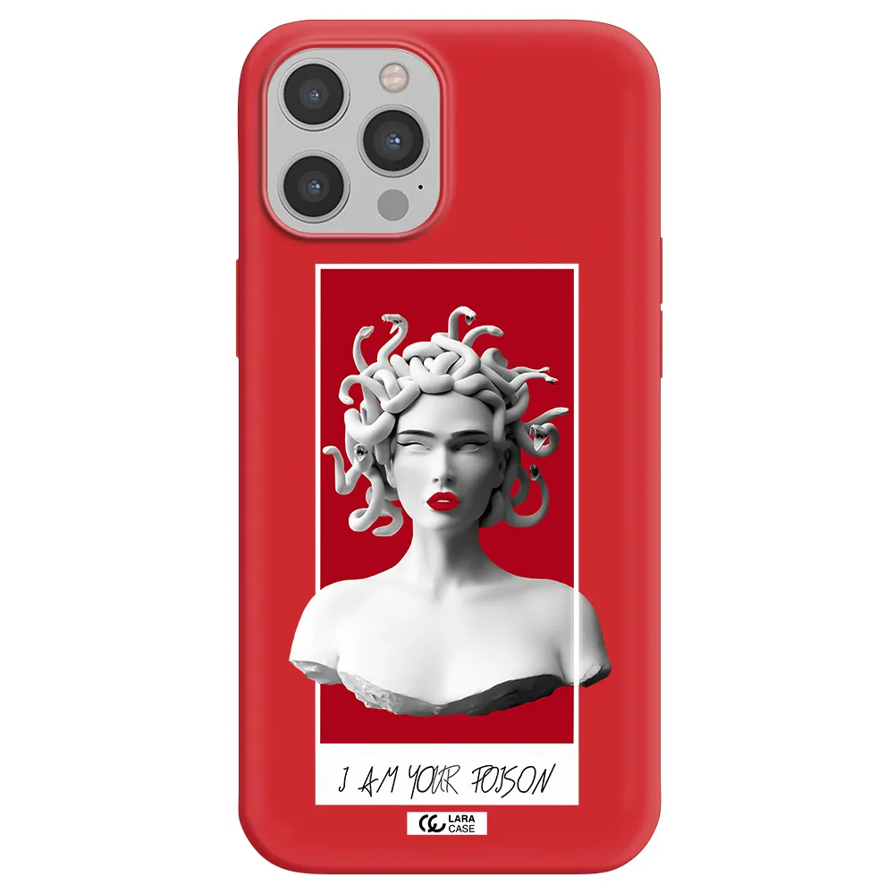 a statue of a woman with snakes on her head Apple iPhone 12 pro Silicone Imperial Red Case