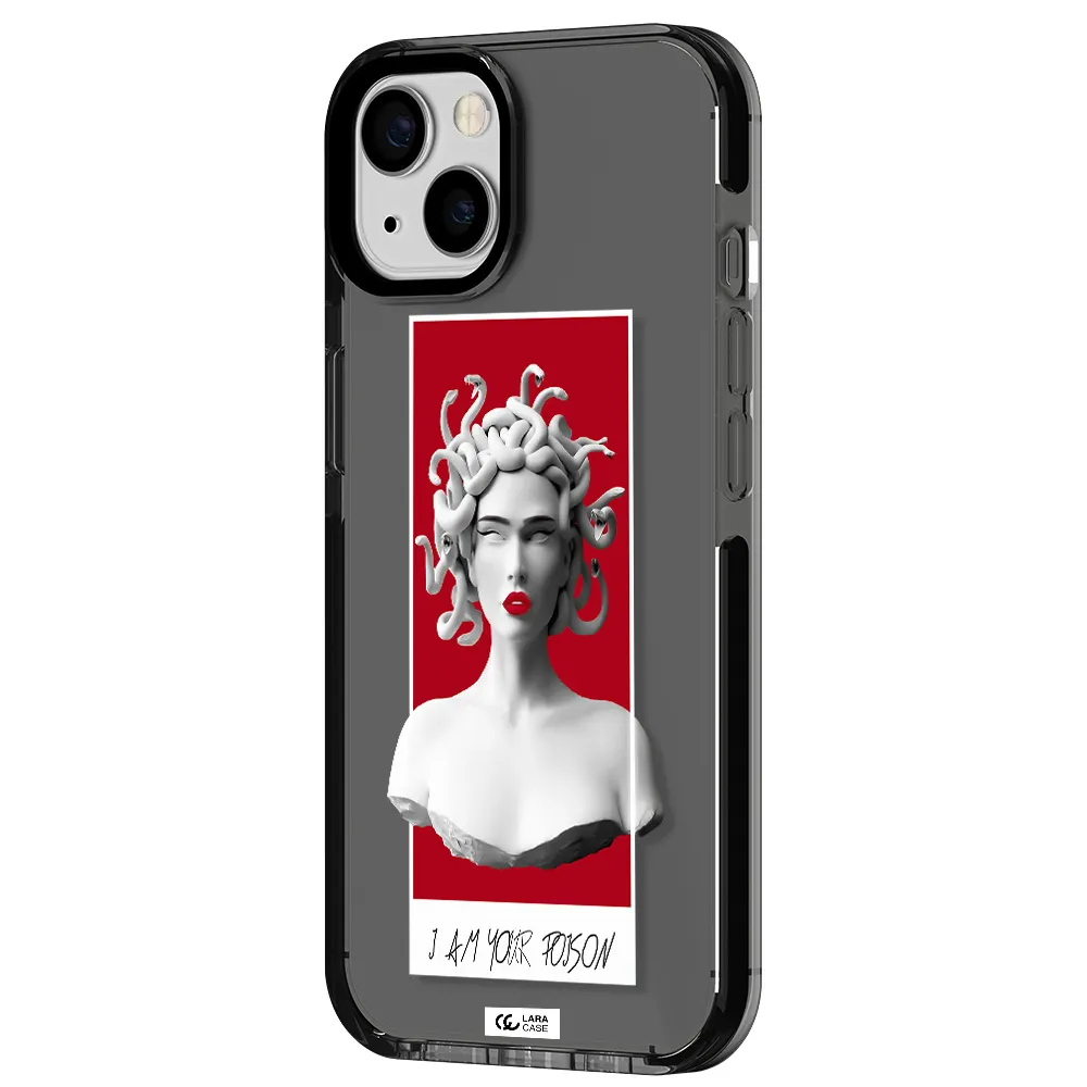 a statue of a woman with snakes on her head Apple iPhone 13 impact Smoke Black Case