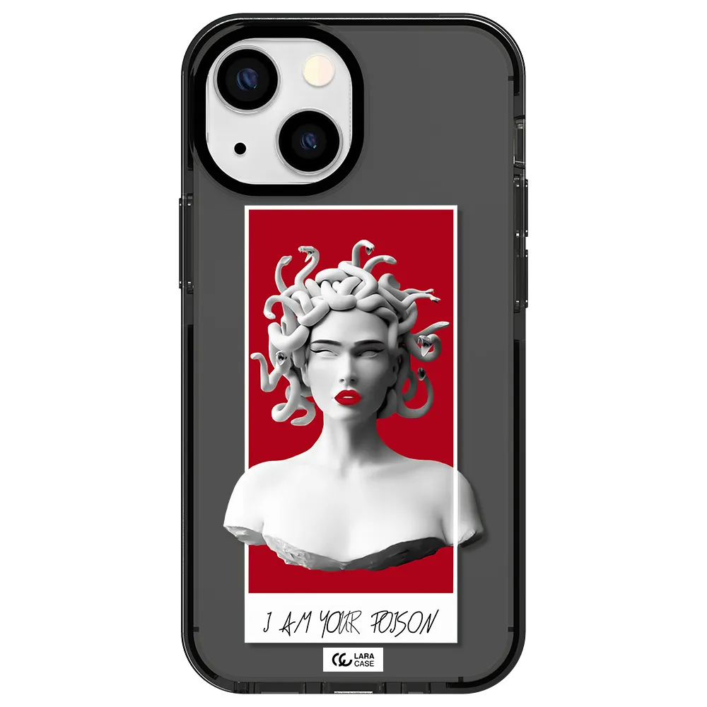 a statue of a woman with snakes on her head Apple iPhone 13 mini impact Smoke Black Case