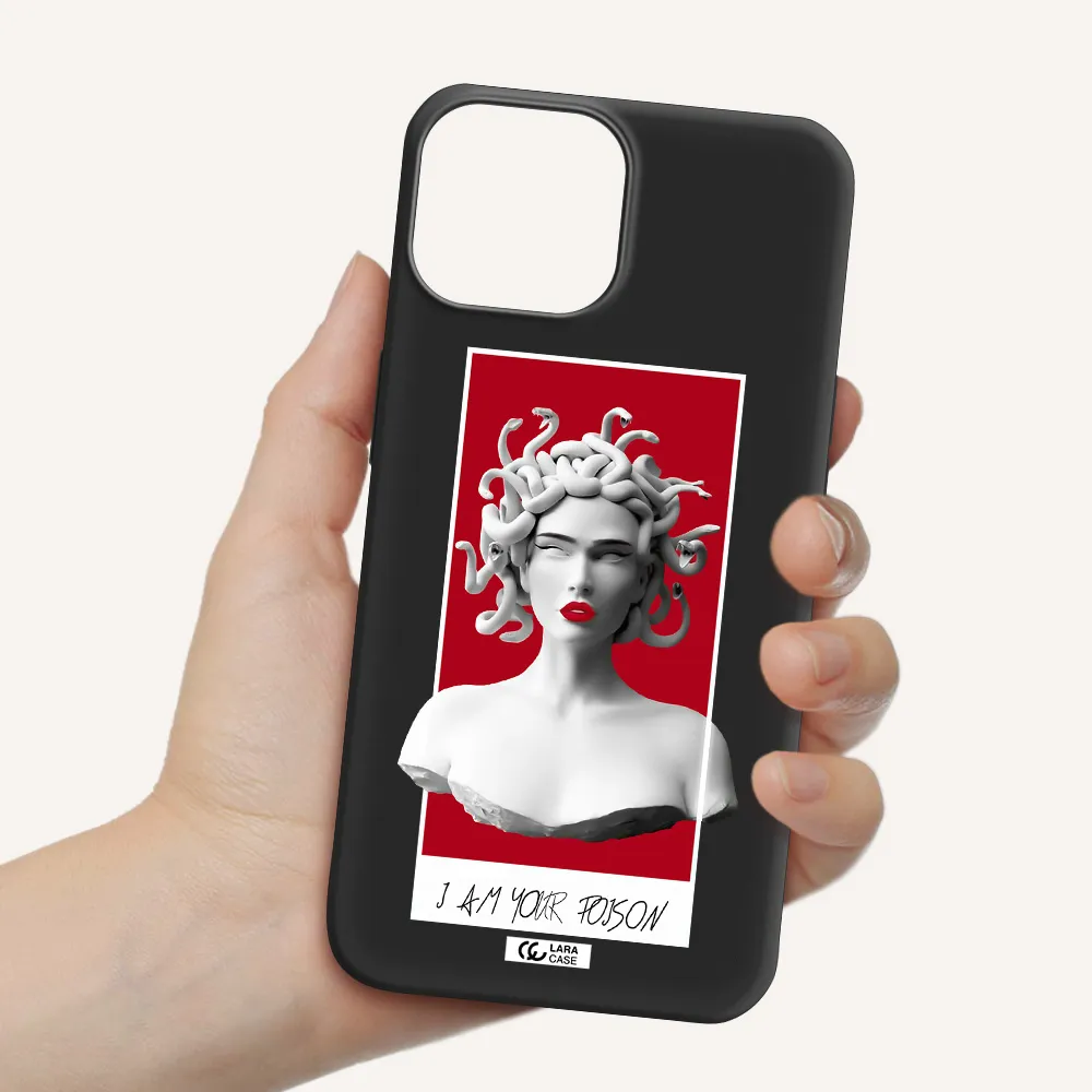 a statue of a woman with snakes on her head Apple iPhone 13 mini Silicone black Case