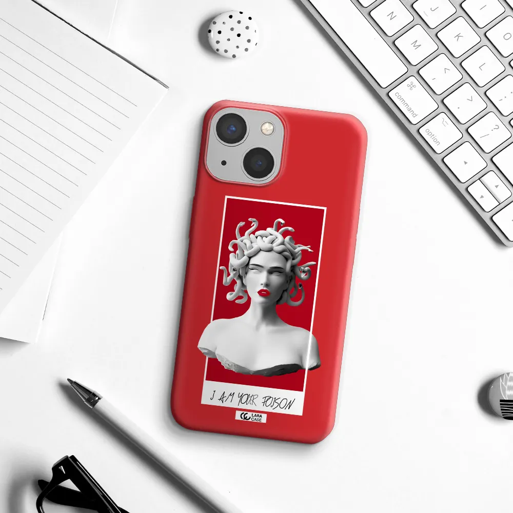 a statue of a woman with snakes on her head Apple iPhone 13 mini Silicone Imperial Red Case