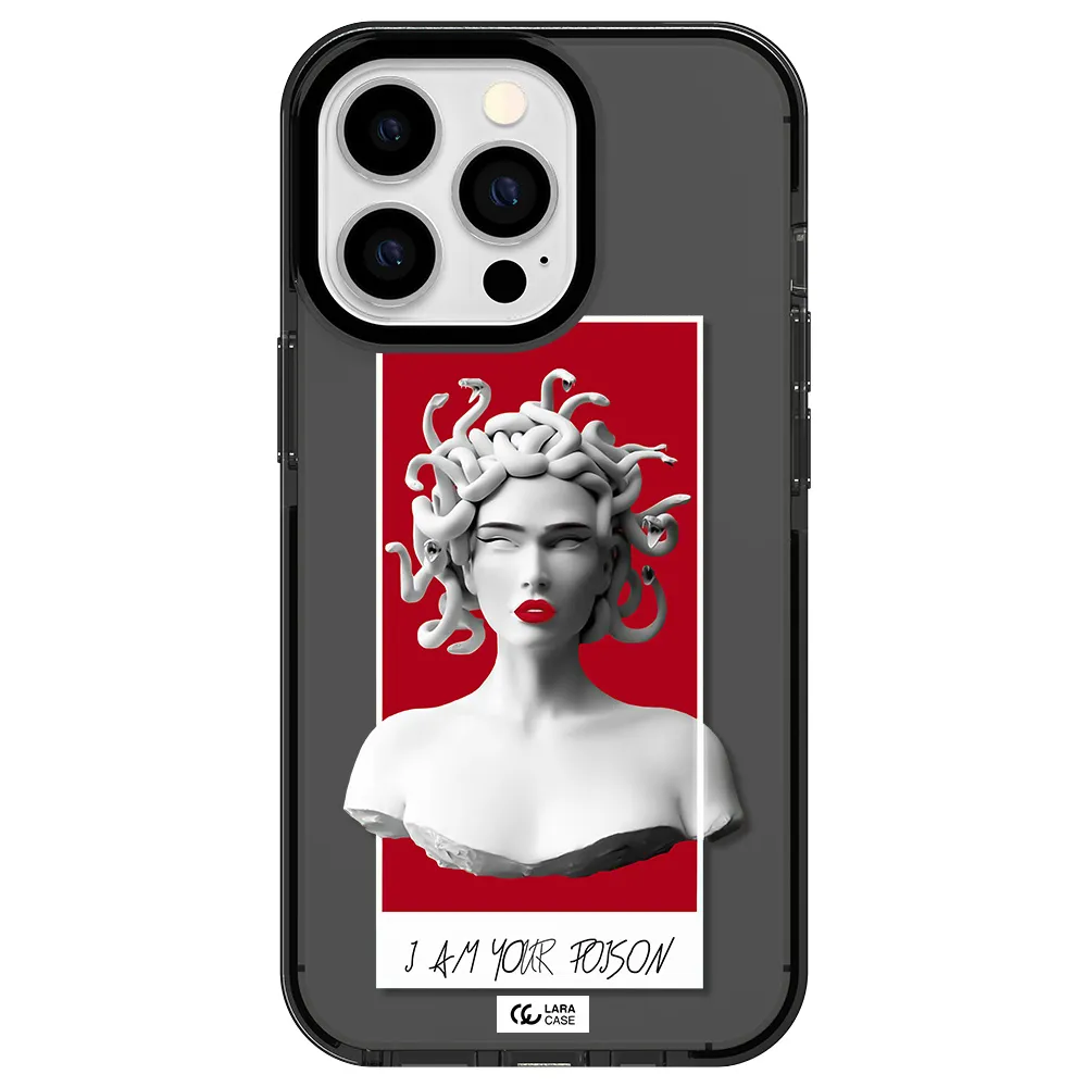 a statue of a woman with snakes on her head Apple iPhone 13 Pro impact Smoke Black Case