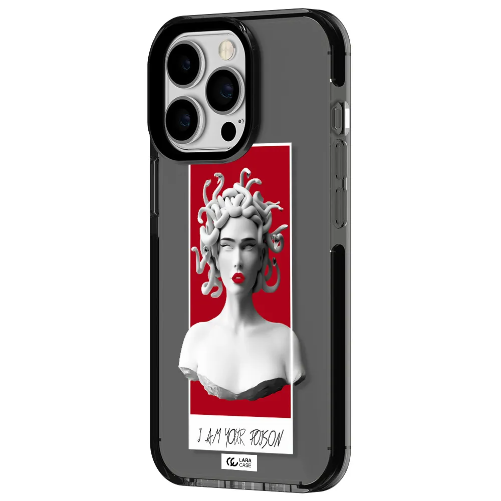 a statue of a woman with snakes on her head Apple iPhone 13 Pro impact Smoke Black Case