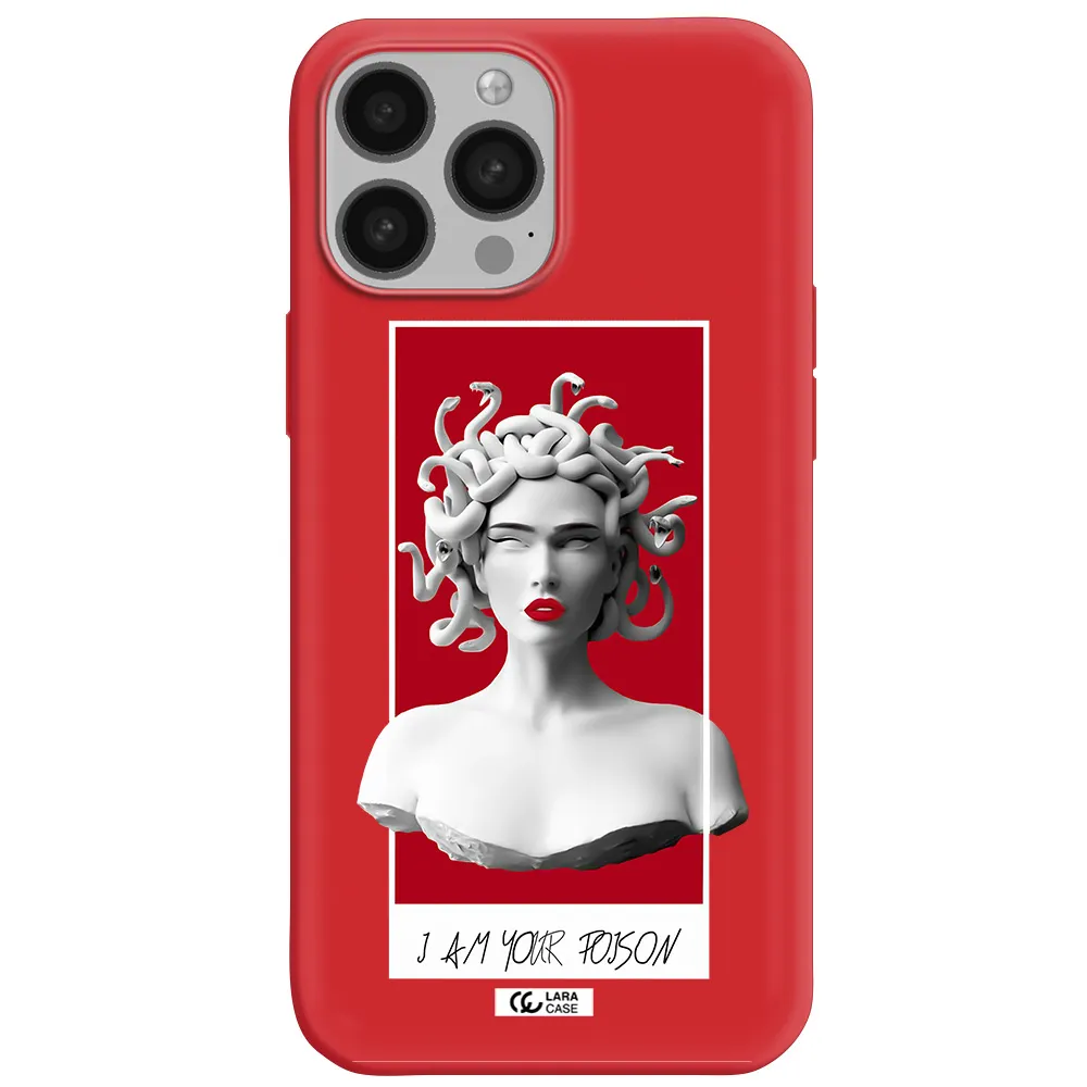 a statue of a woman with snakes on her head Apple iPhone 13 Pro Max Silicone Imperial Red Case