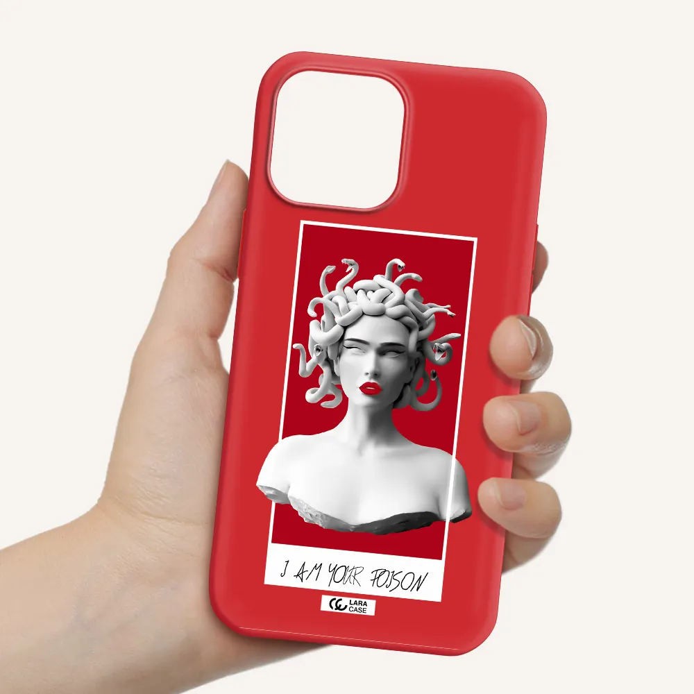 a statue of a woman with snakes on her head Apple iPhone 13 Pro Max Silicone Imperial Red Case