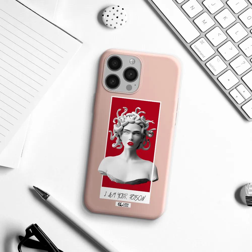 a statue of a woman with snakes on her head Apple iPhone 13 Pro Max Silicone pastel pink Case