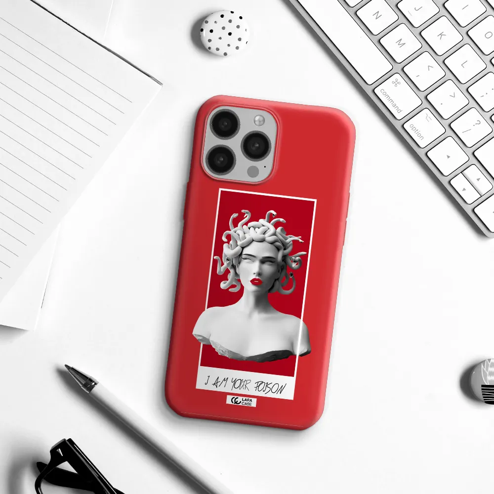 a statue of a woman with snakes on her head Apple iPhone 13 Pro Silicone Imperial Red Case