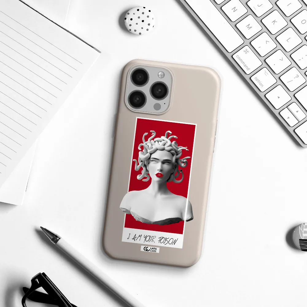 a statue of a woman with snakes on her head Apple iPhone 13 Pro Silicone Stone Case