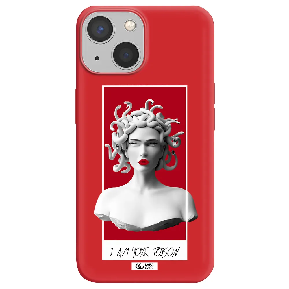 a statue of a woman with snakes on her head Apple iPhone 13 Silicone Imperial Red Case
