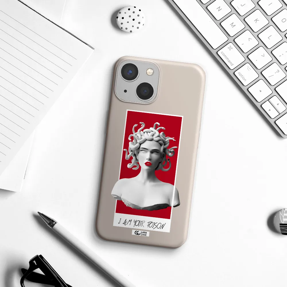 a statue of a woman with snakes on her head Apple iPhone 13 Silicone Stone Case