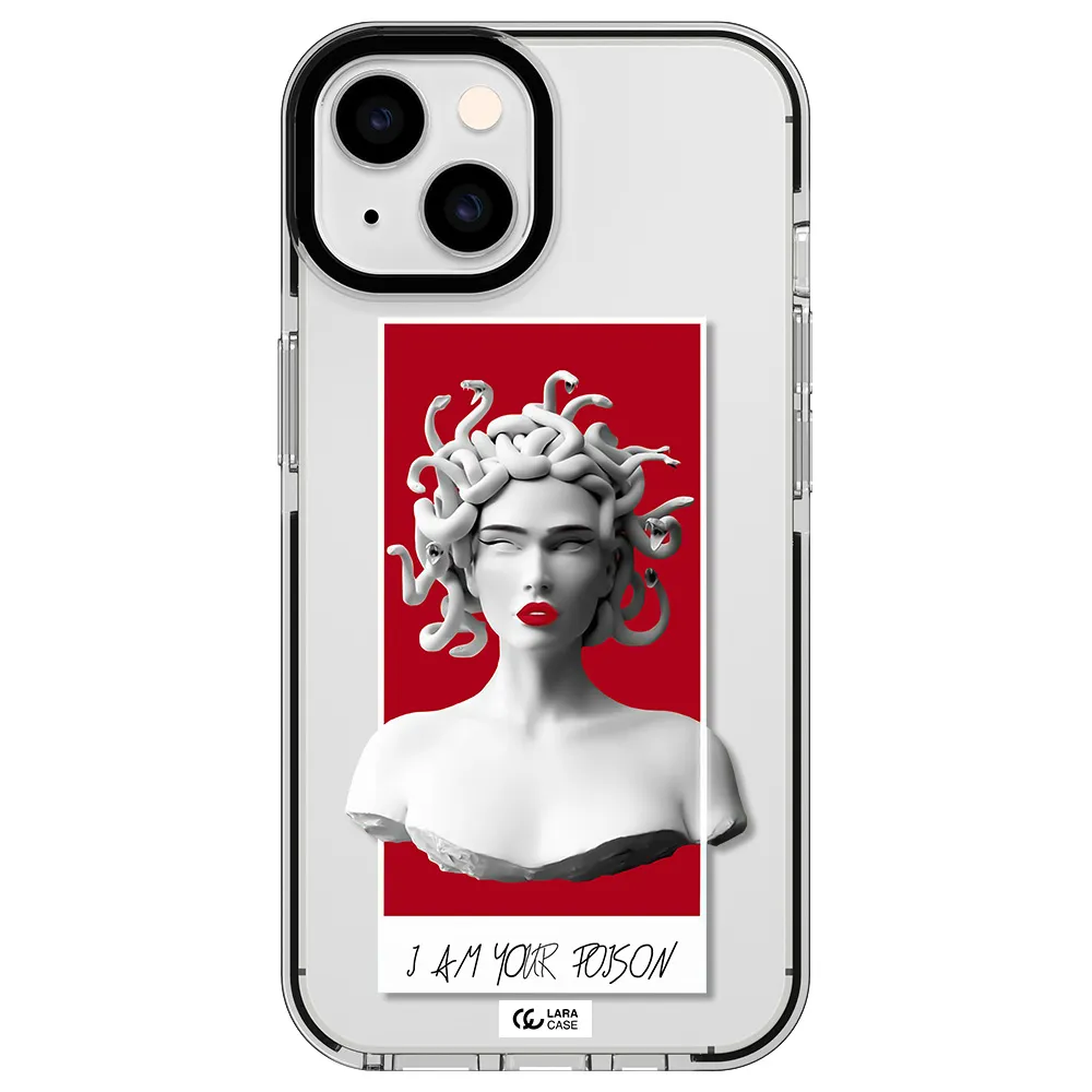 a statue of a woman with snakes on her head Apple iPhone 14 impact black border Case