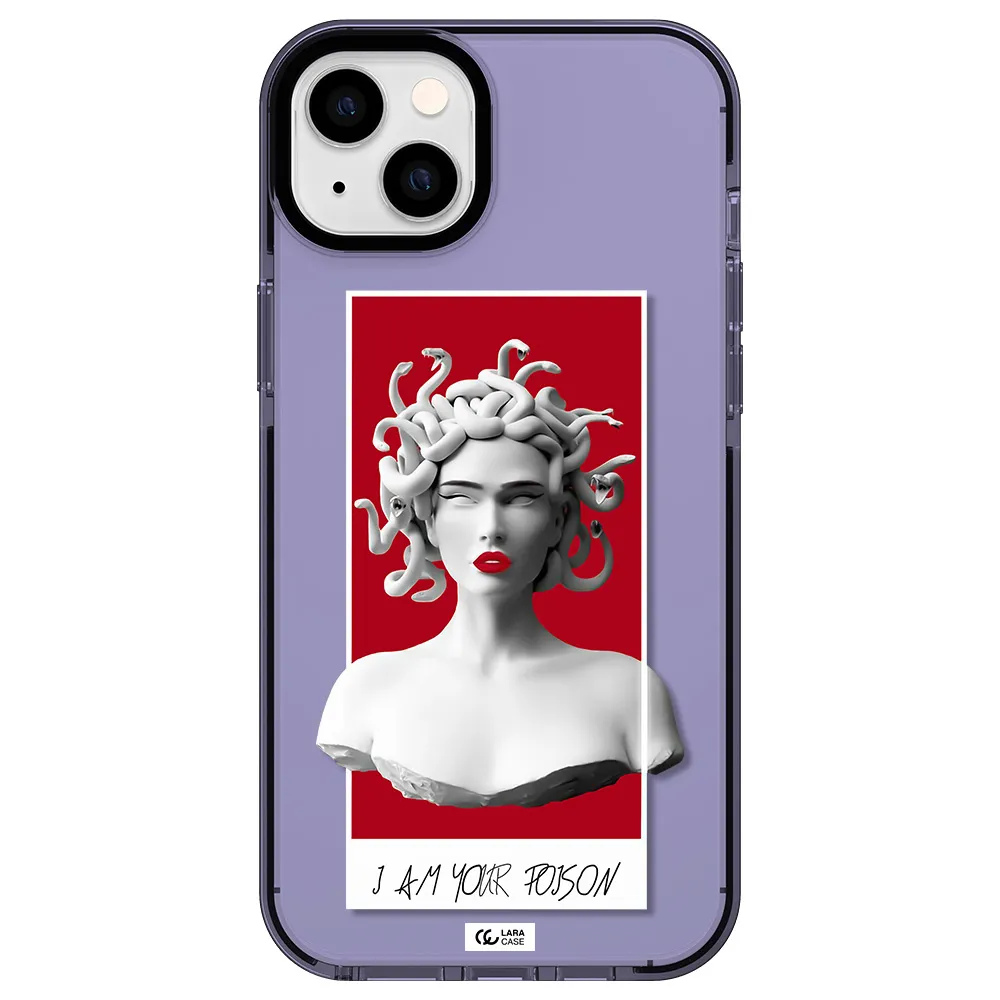 a statue of a woman with snakes on her head Apple iPhone 14 plus impact Lilac Case