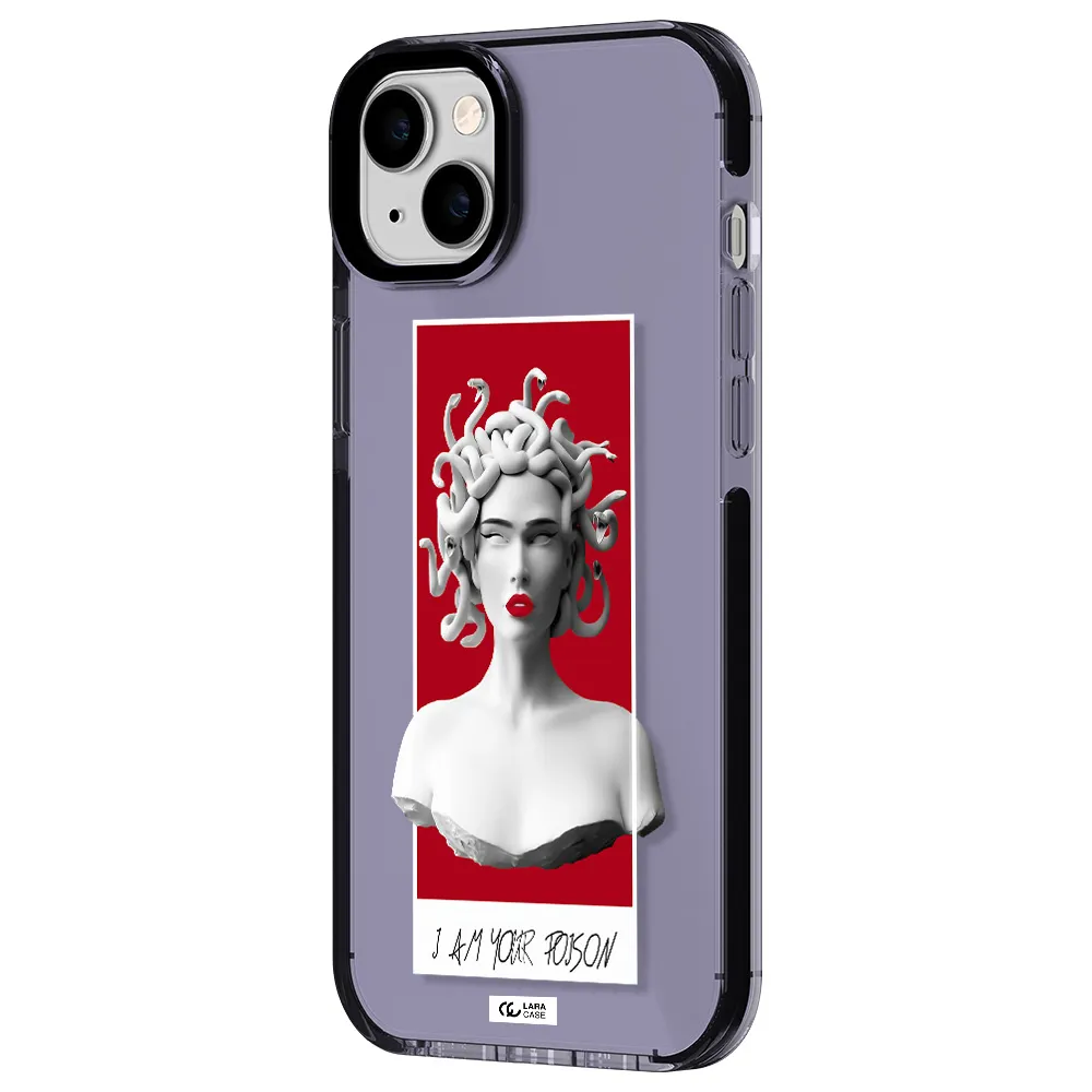 a statue of a woman with snakes on her head Apple iPhone 14 plus impact Lilac Case