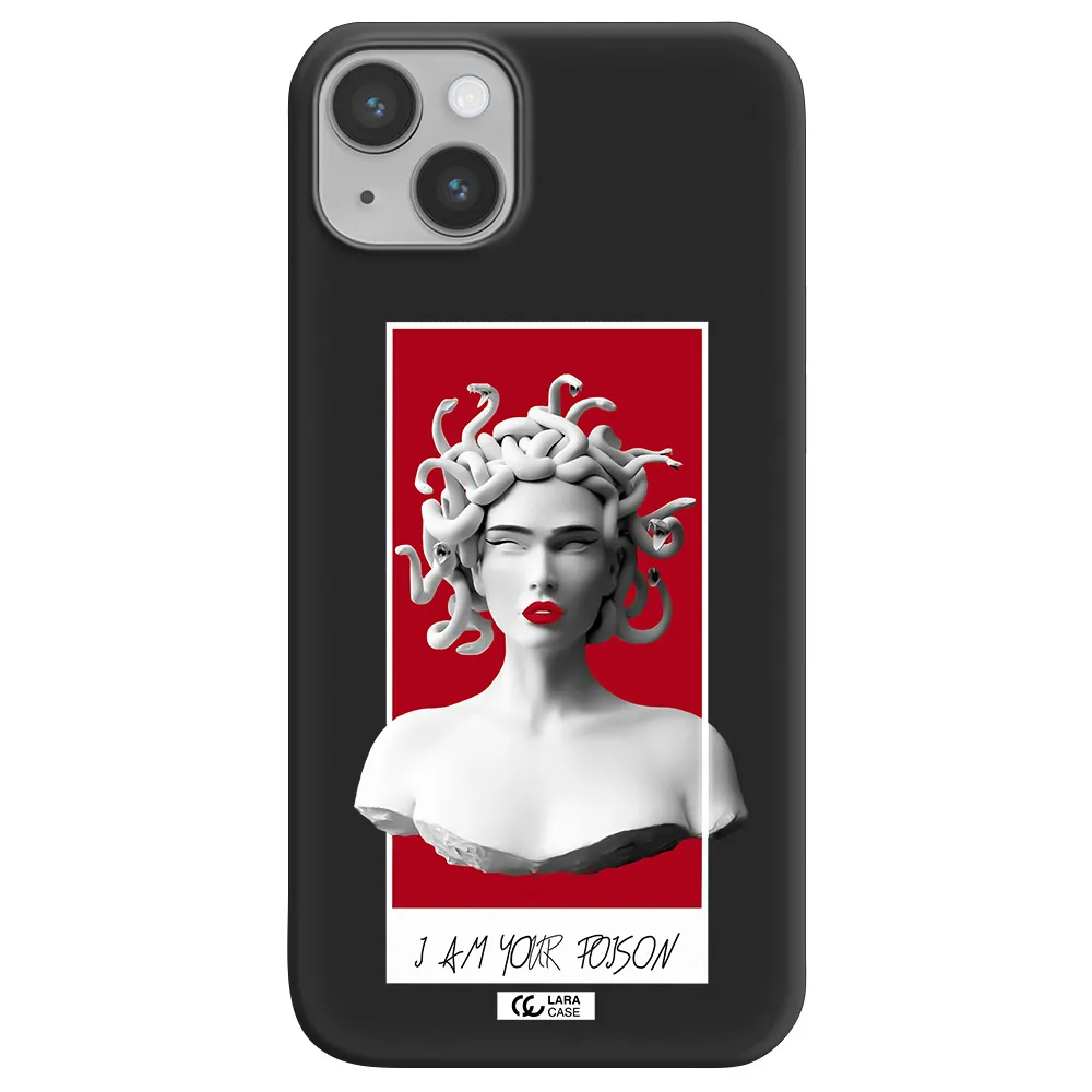 a statue of a woman with snakes on her head Apple iPhone 14 plus Silicone black Case
