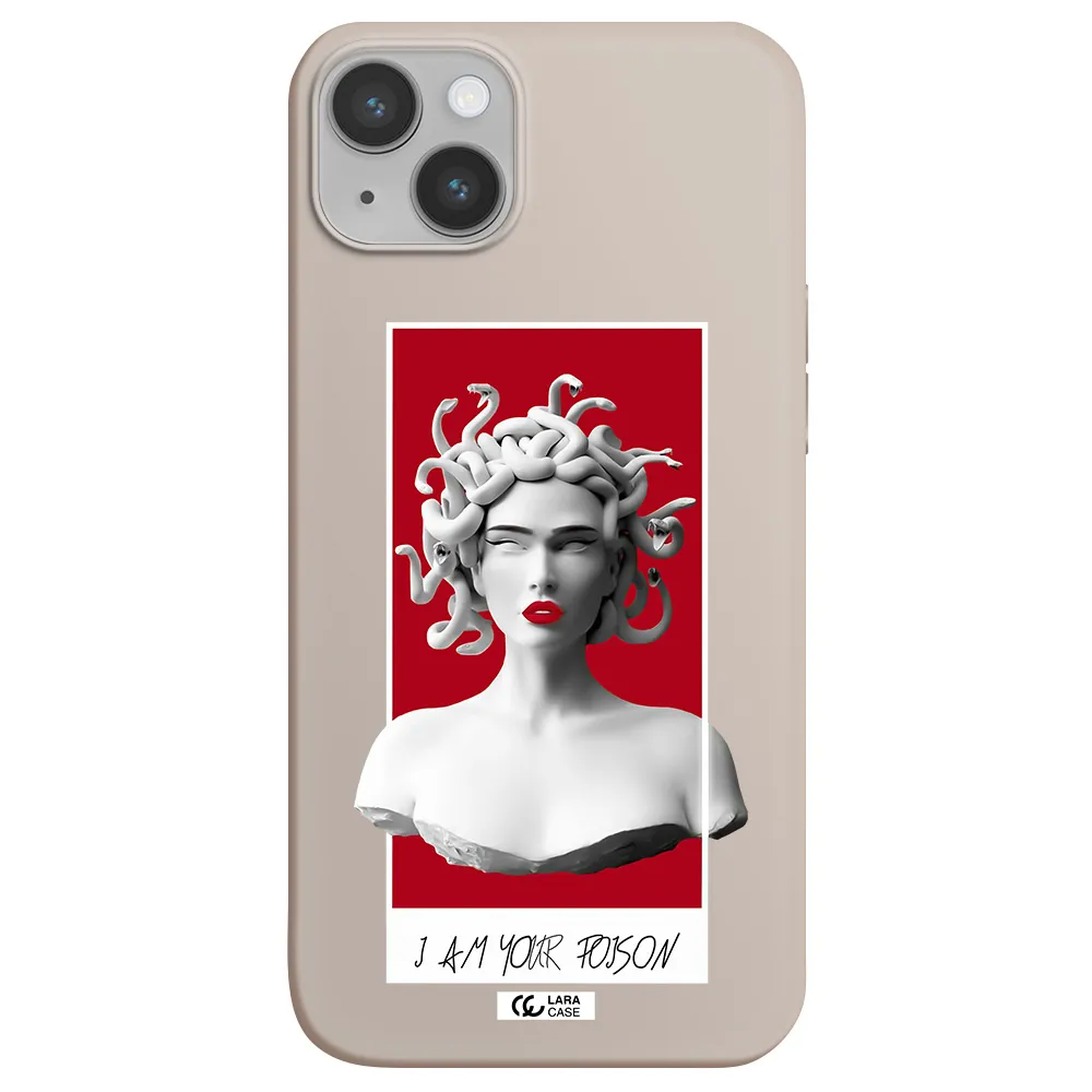 a statue of a woman with snakes on her head Apple iPhone 14 plus Silicone Stone Case