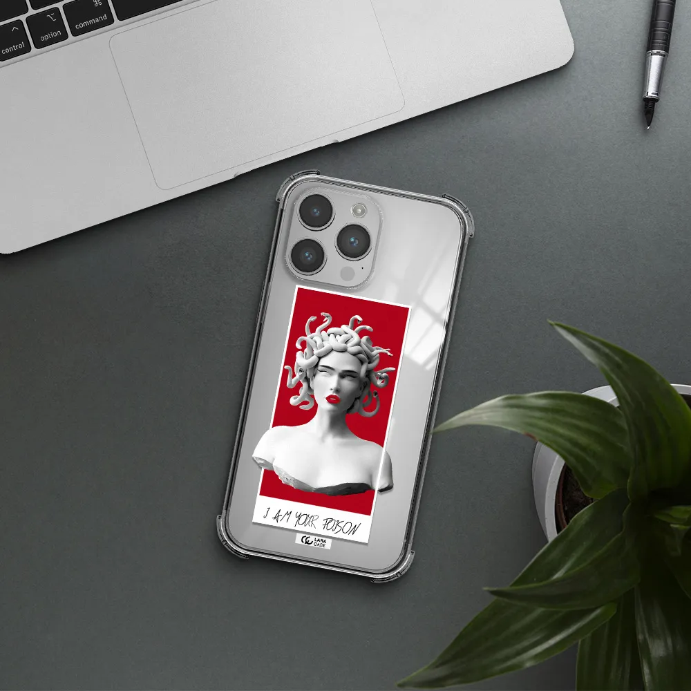 a statue of a woman with snakes on her head Apple iPhone 14 pro Clear PC Case