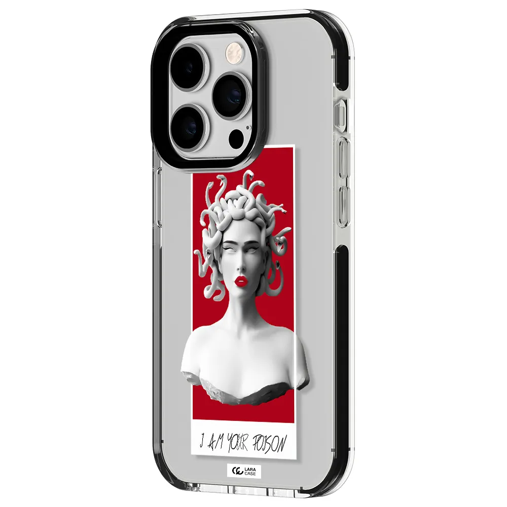 a statue of a woman with snakes on her head Apple iPhone 14 pro impact black border Case