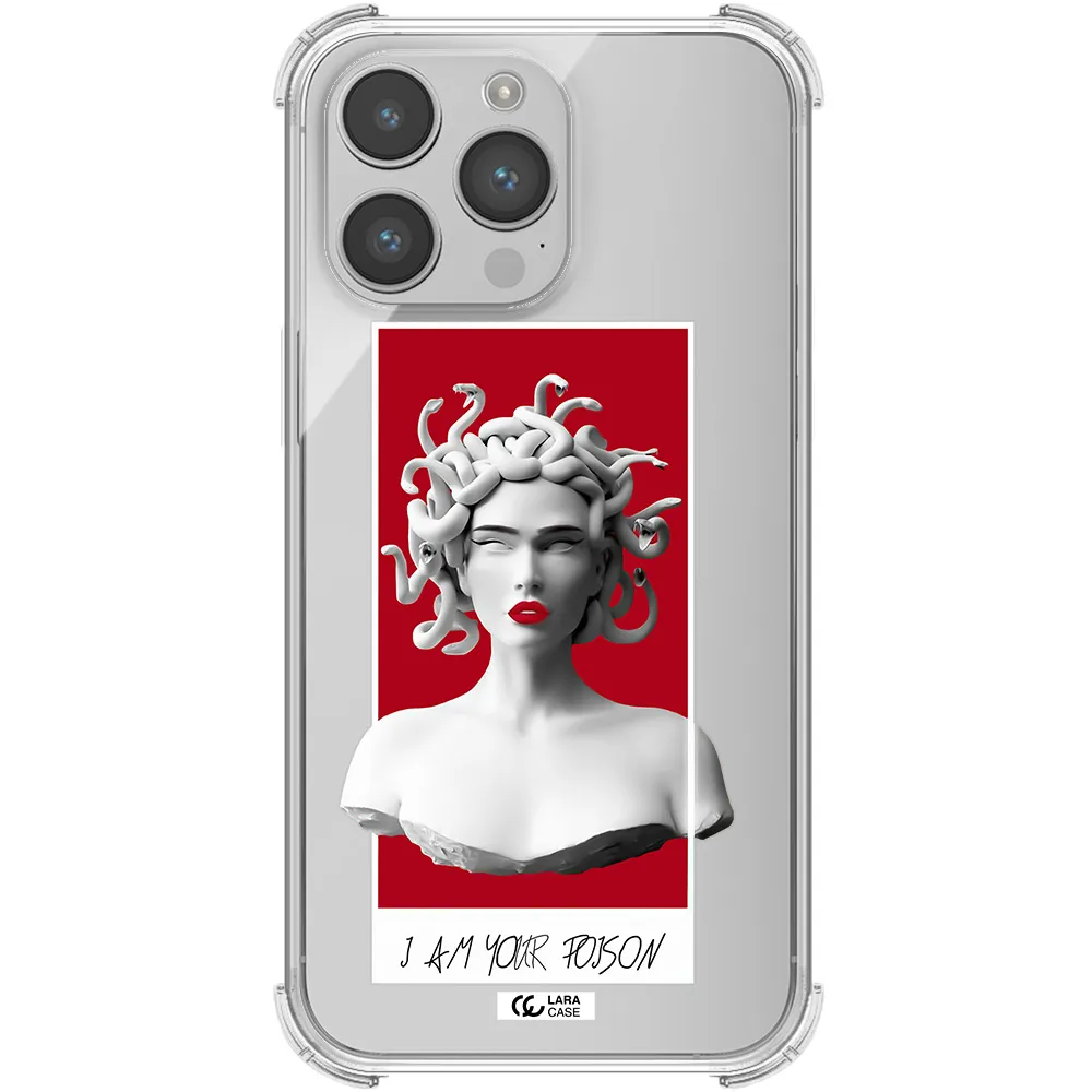 a statue of a woman with snakes on her head Apple iPhone 14 pro max Clear PC Case