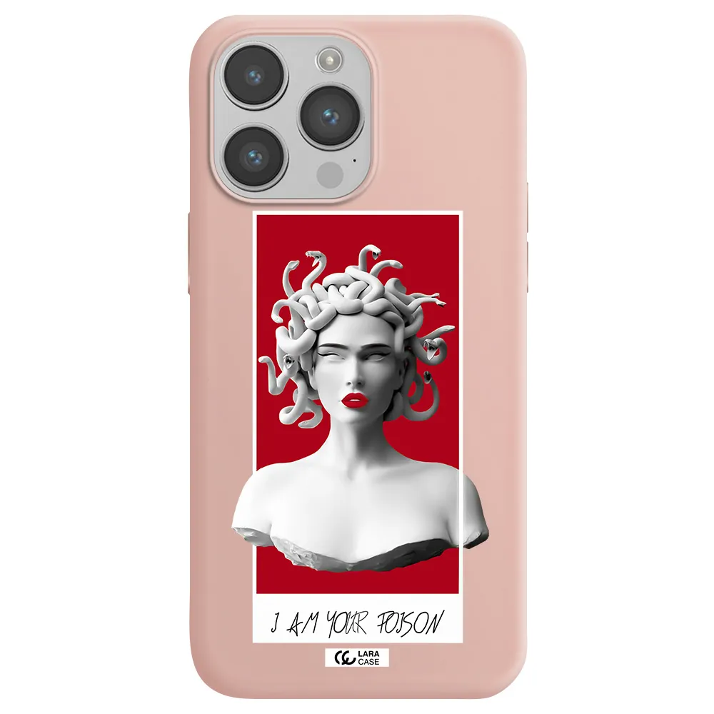 a statue of a woman with snakes on her head Apple iPhone 14 pro Silicone pastel pink Case