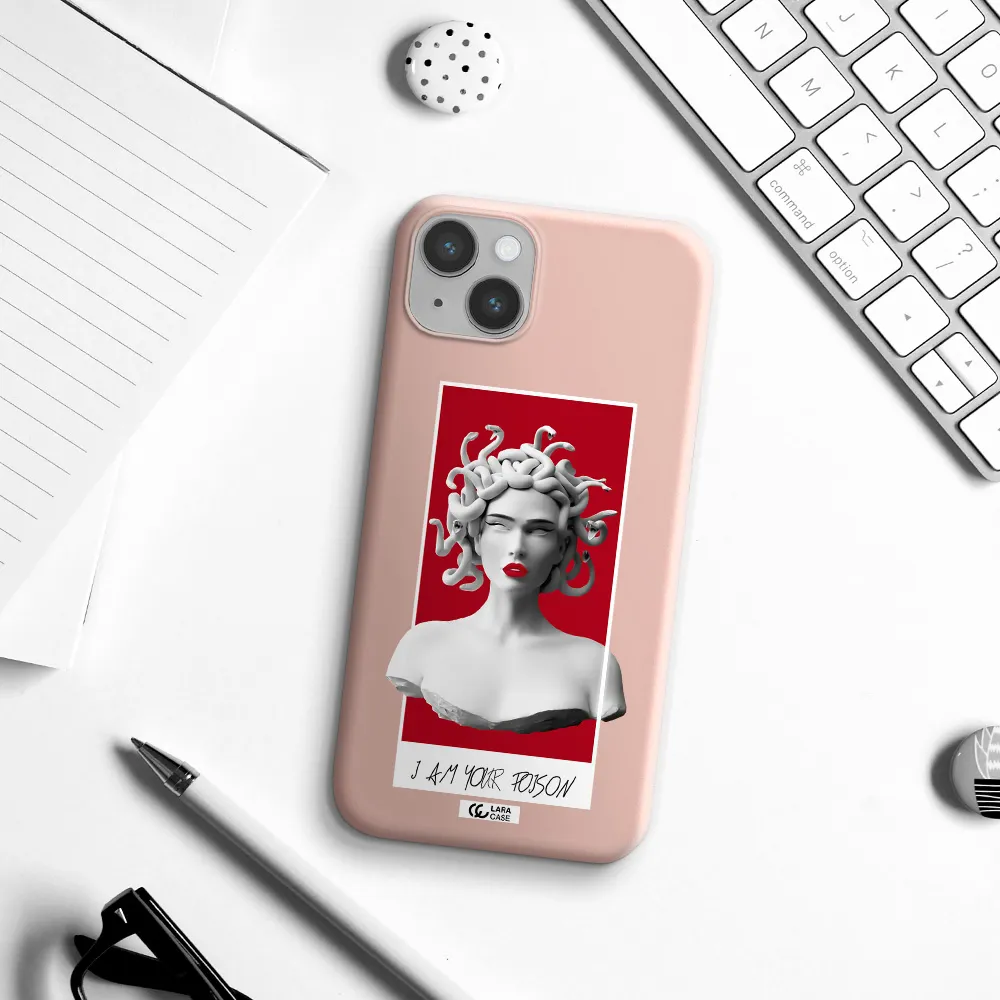 a statue of a woman with snakes on her head Apple iPhone 14 Silicone pastel pink Case