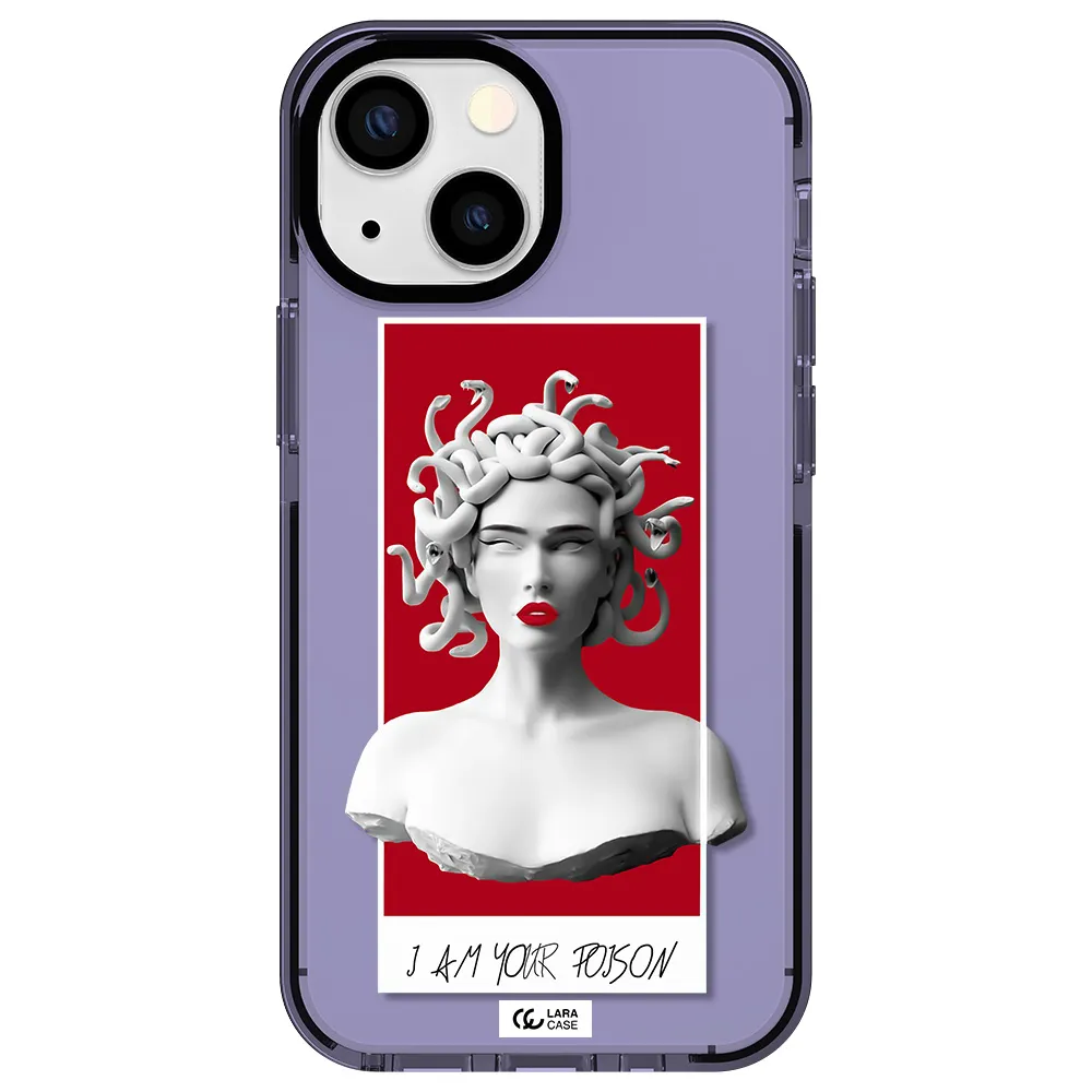 a statue of a woman with snakes on her head Apple iPhone 15 impact Lilac Case