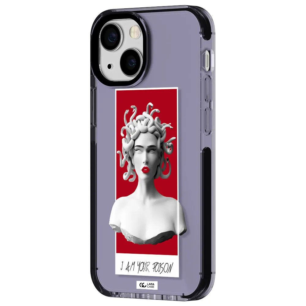 a statue of a woman with snakes on her head Apple iPhone 15 impact Lilac Case