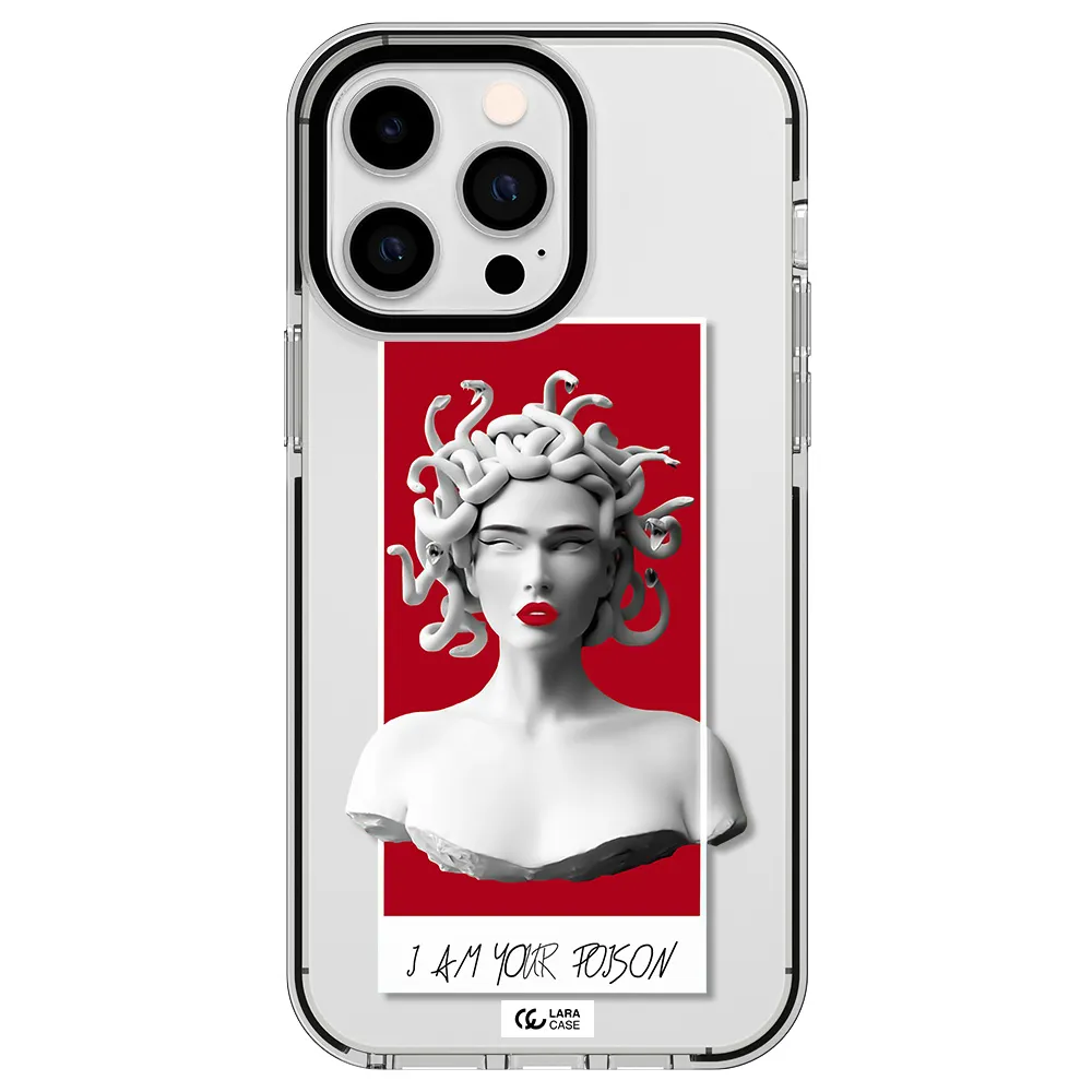 a statue of a woman with snakes on her head Apple iPhone 15 Pro Max impact black border Case